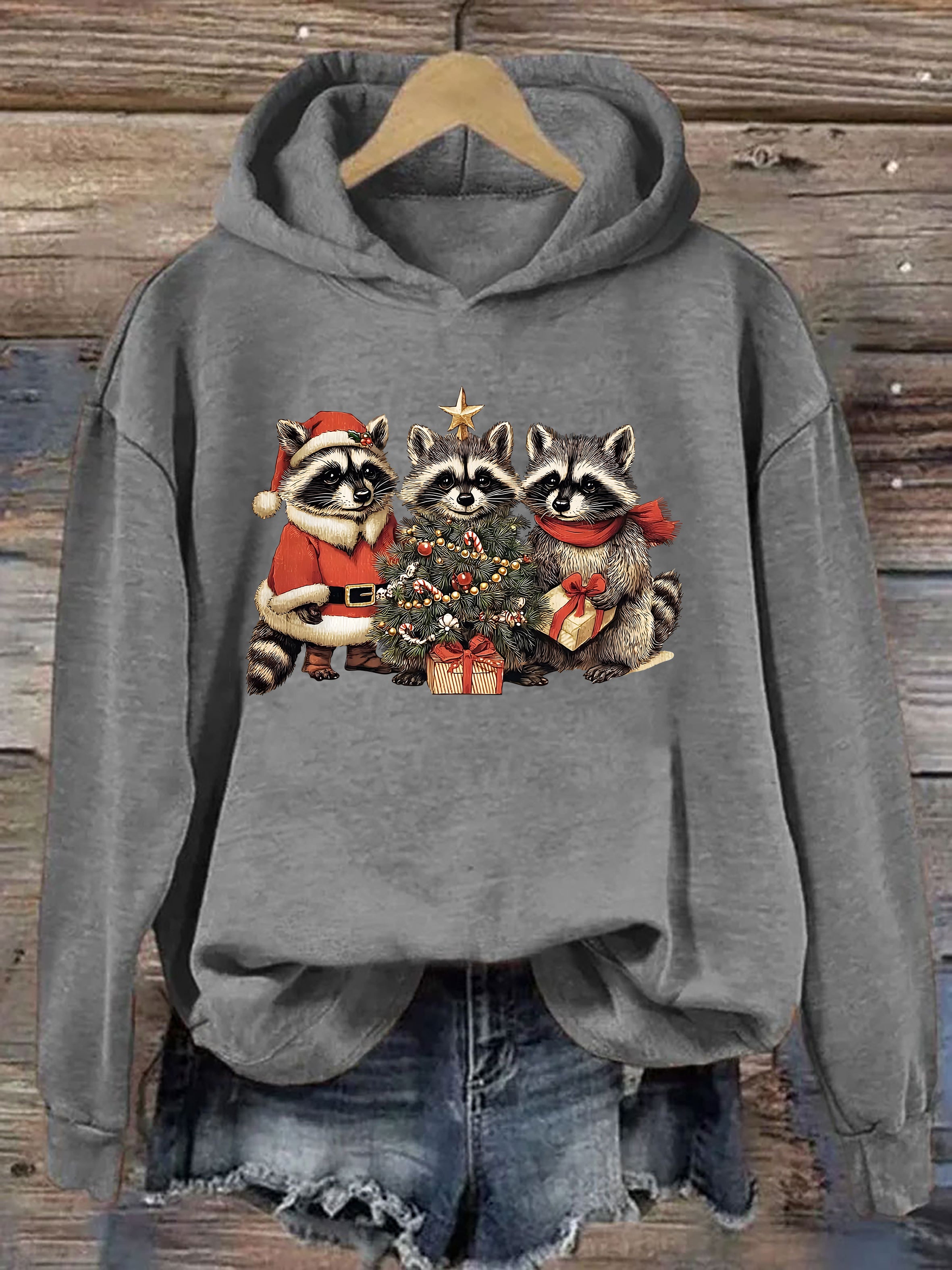 Christmas Santa Raccoons Hoodie