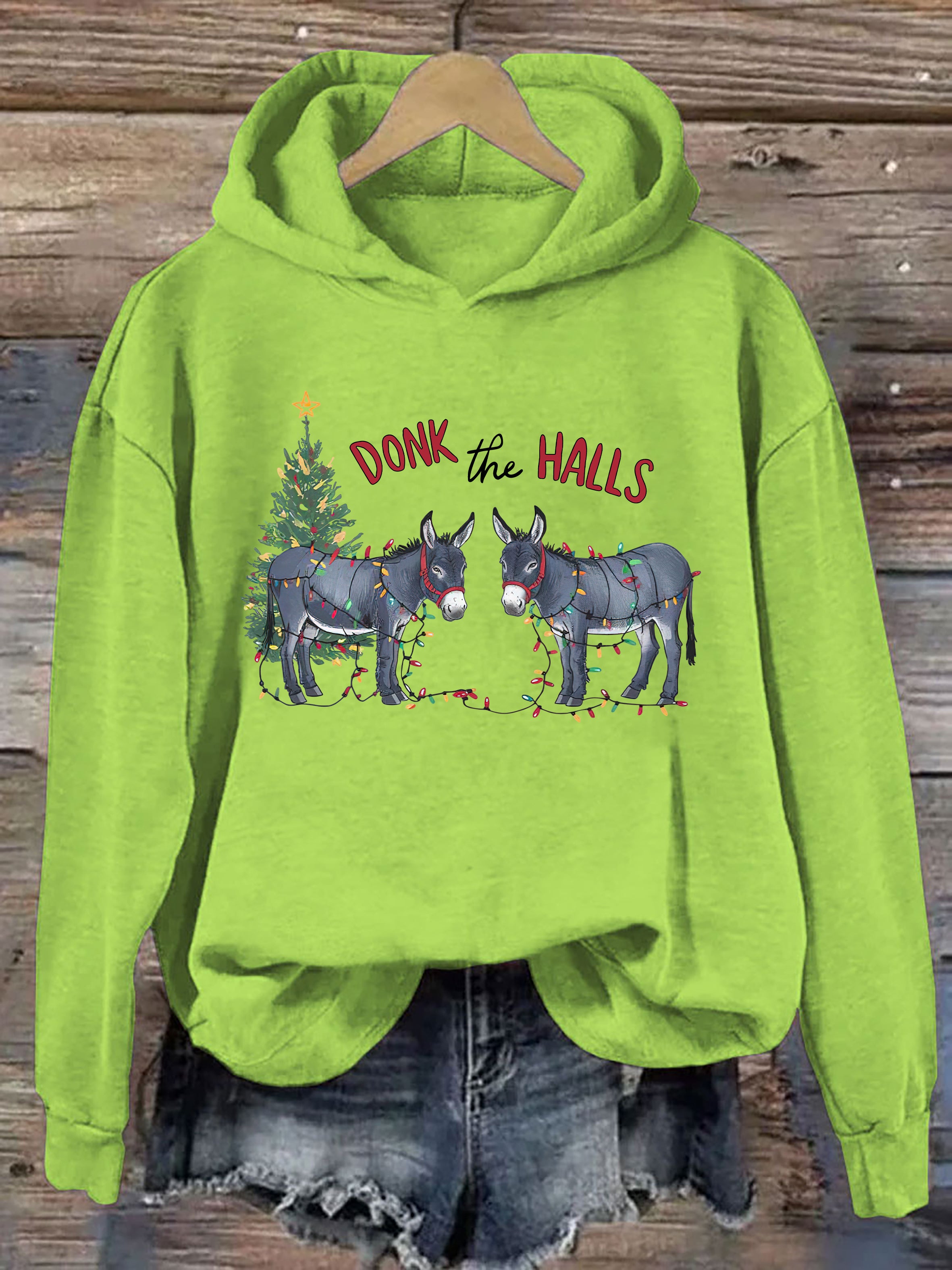 Funny Christmas Donkeys Tangled In Christmas Lights Hoodie