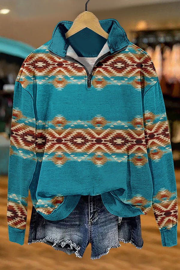 Unique Western Aztec Totem Print Sweatshirt