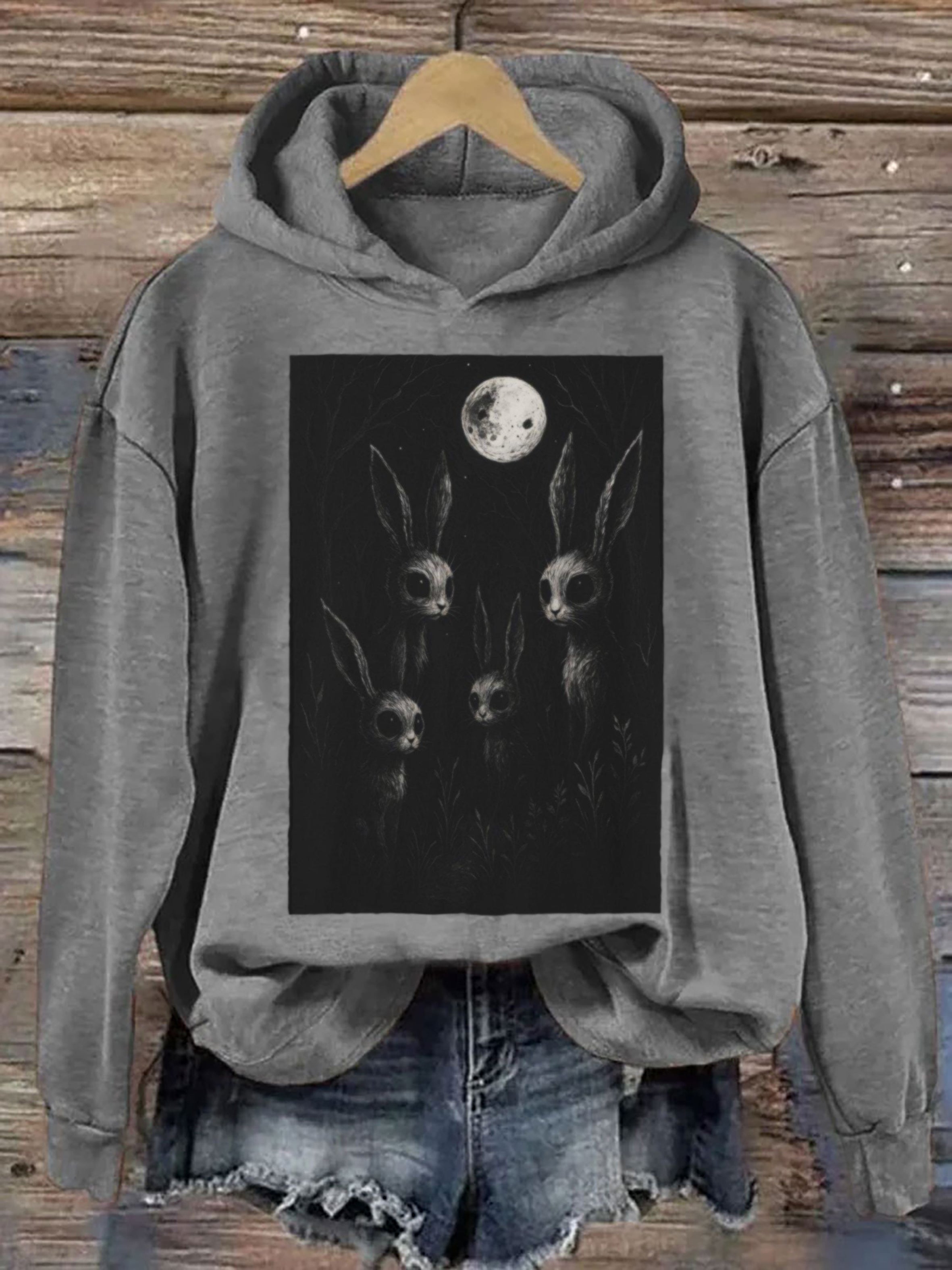 Creepy Bunny Forestcore Gothic Animal Hoodie