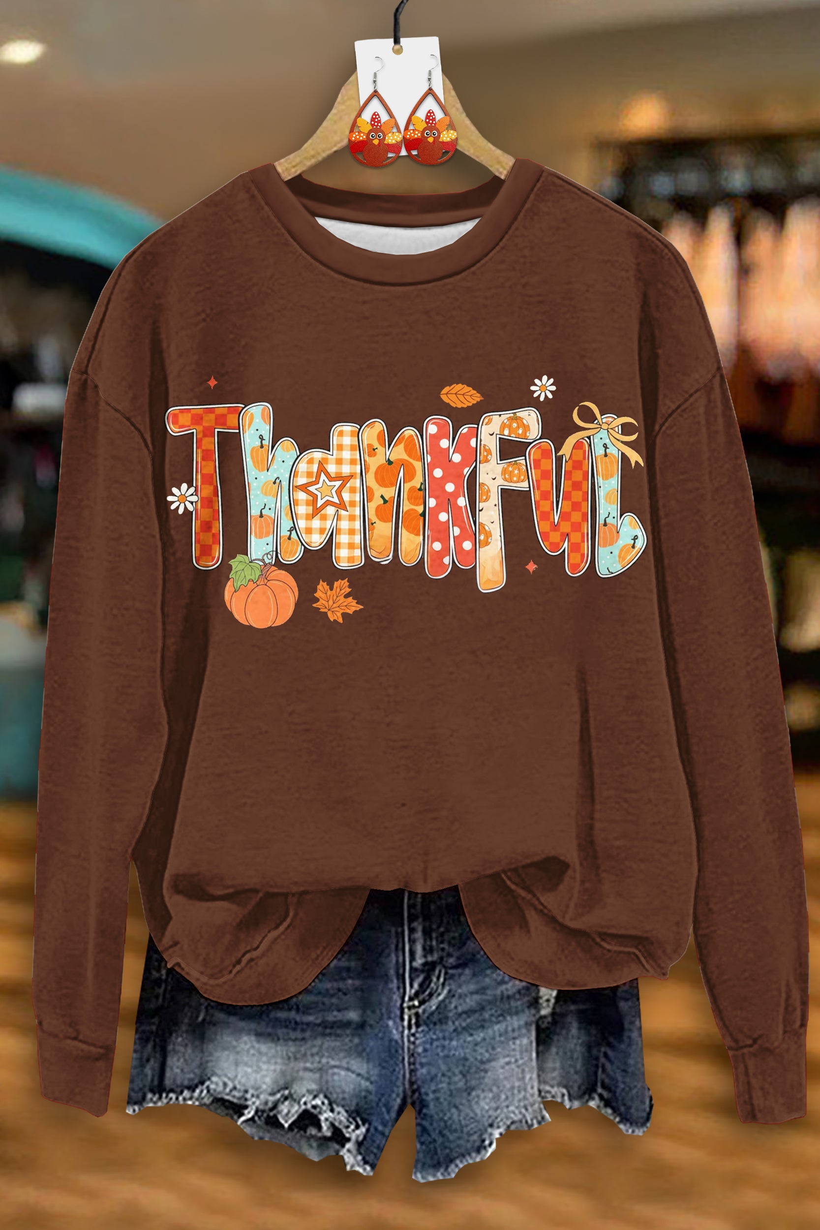 Cute Thanksgiving Print Sweatshirt