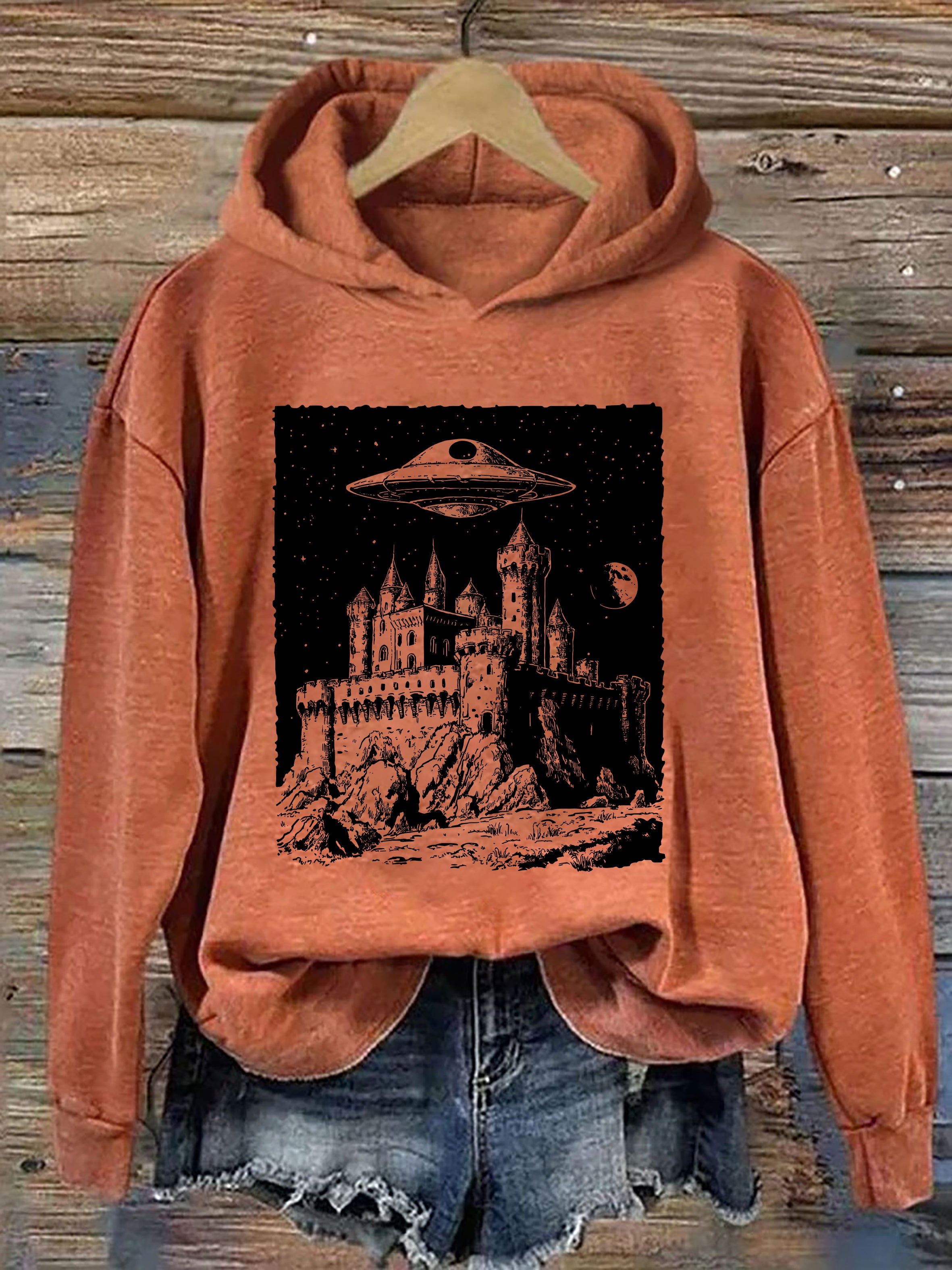 UFO Castle Vintage Graphic Hoodie