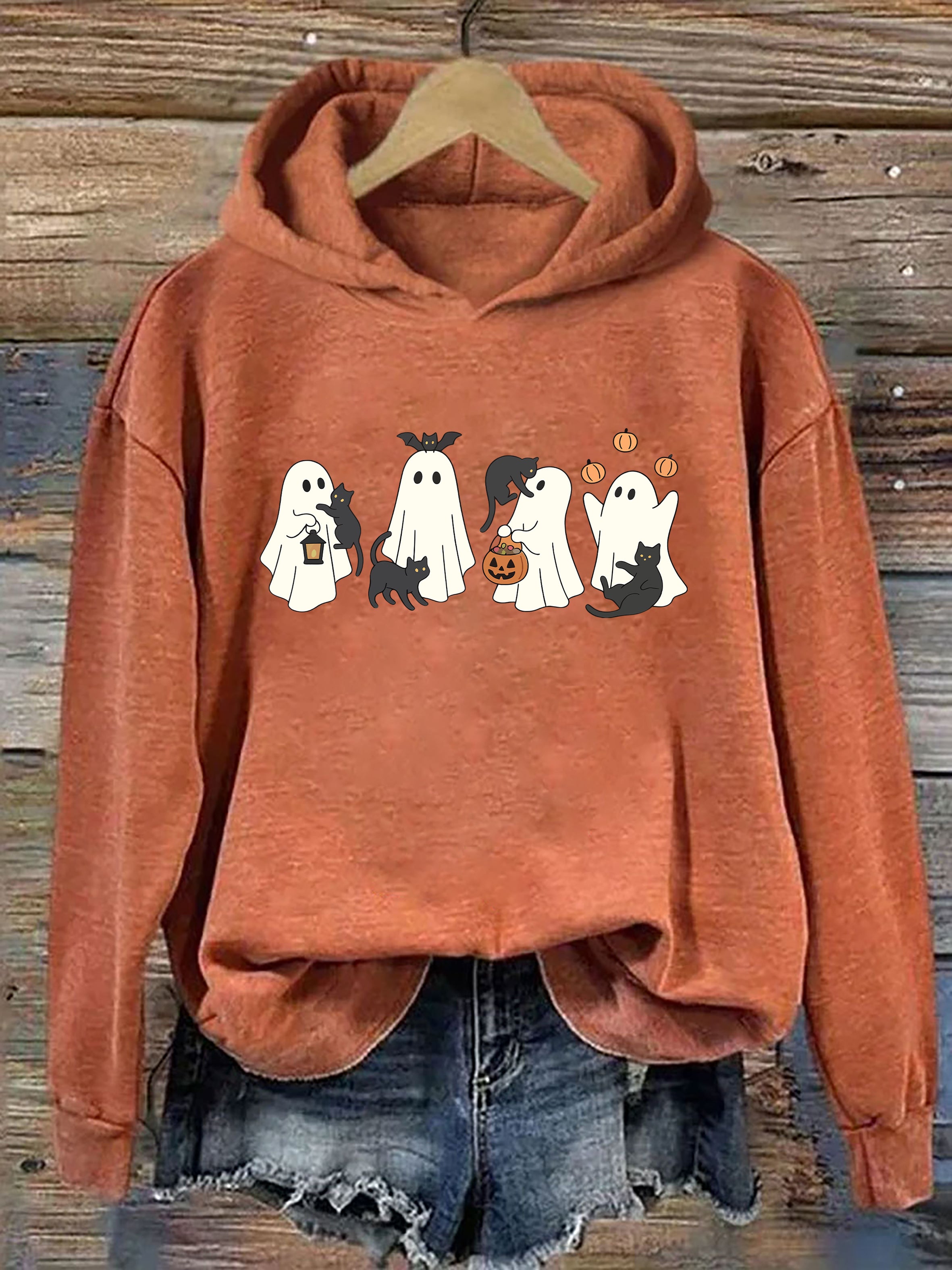 Vintage Halloween Ghost with Black Cats Hoodie