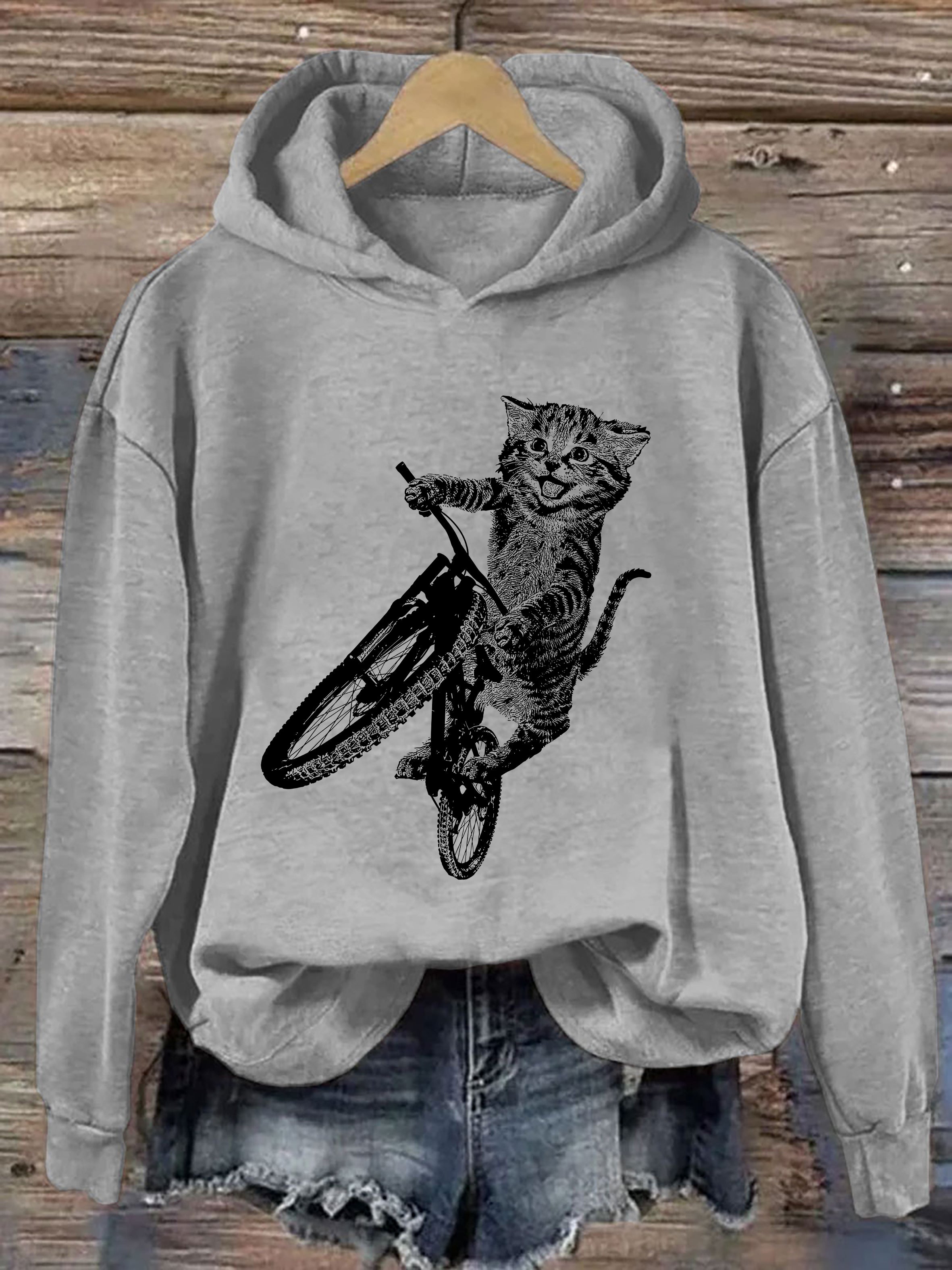 Cat Riding A Bicycle Hoodie