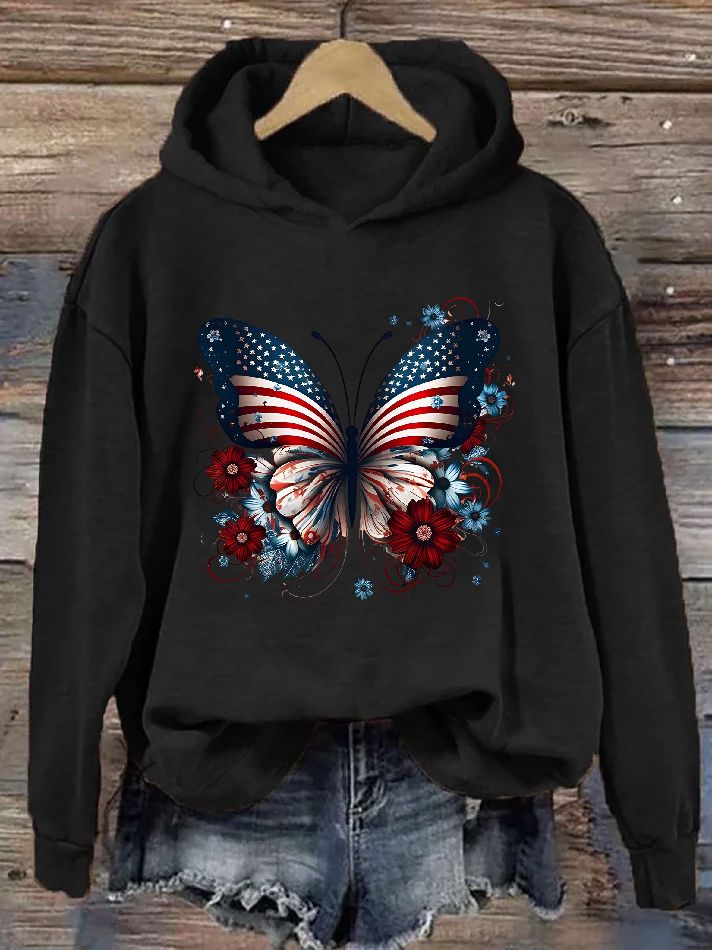 American Flag Butterfly Hoodie