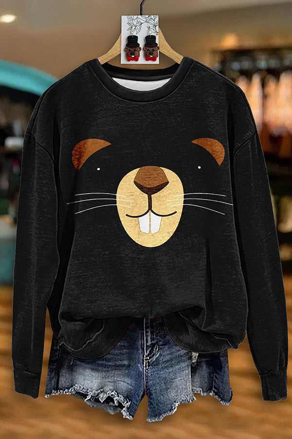 Creativity Groundhog Print Sweatshirt