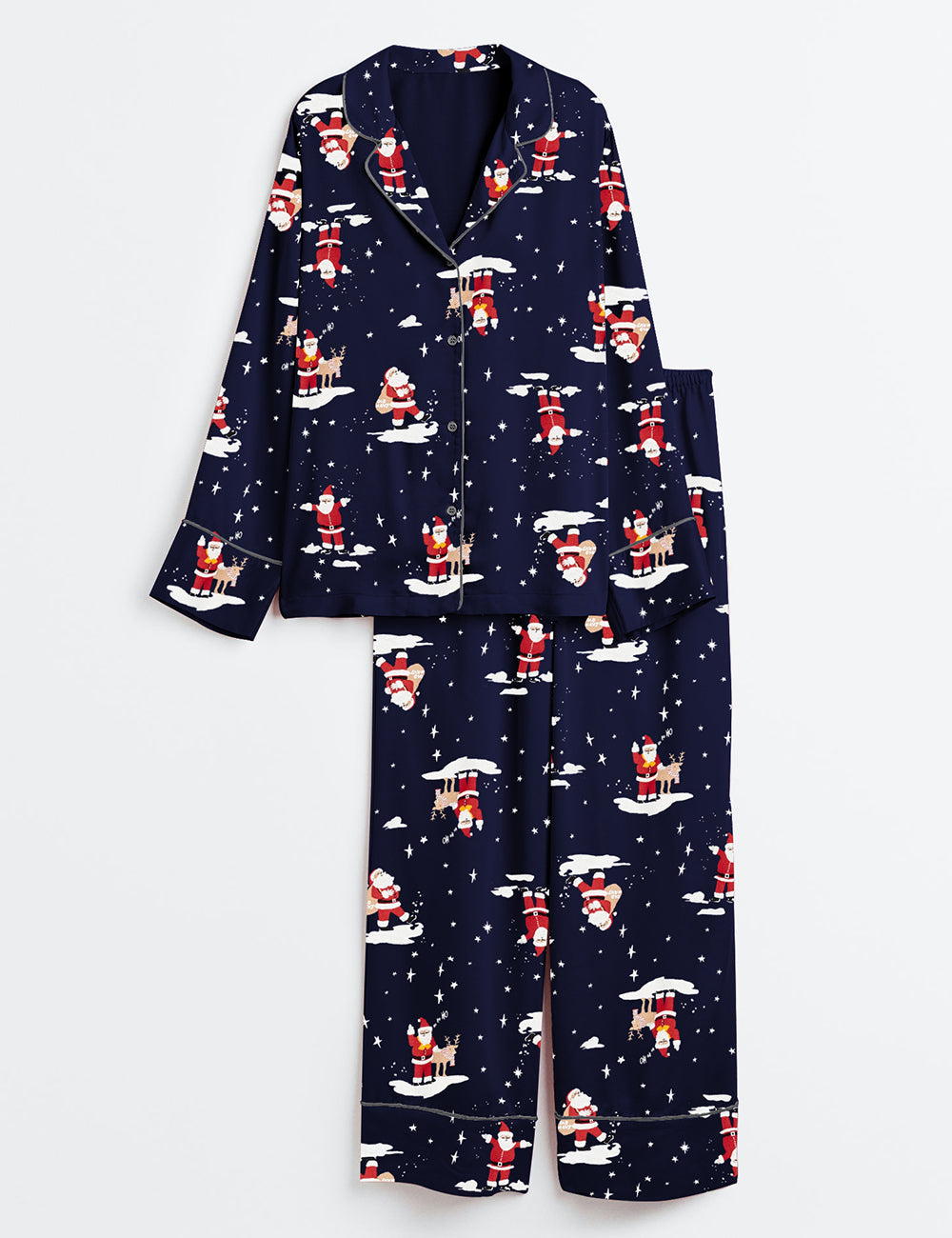 Women's Christmas Santa Long Sleeve Satin Pajama Set