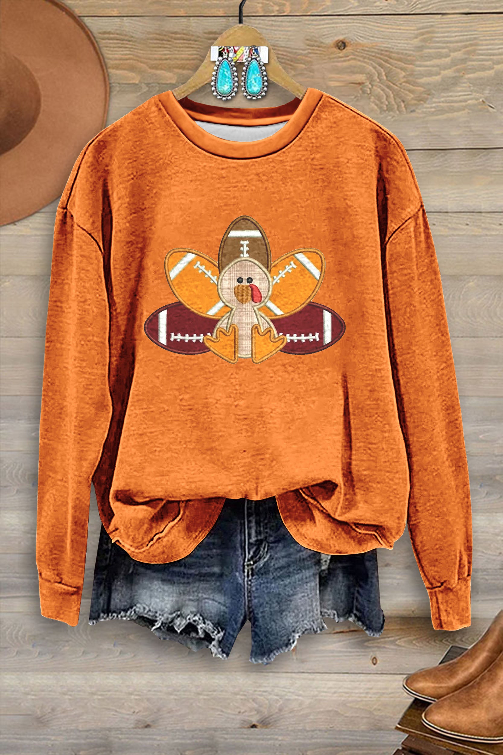 Thanksgiving Turkey Football Print Sweatshirt