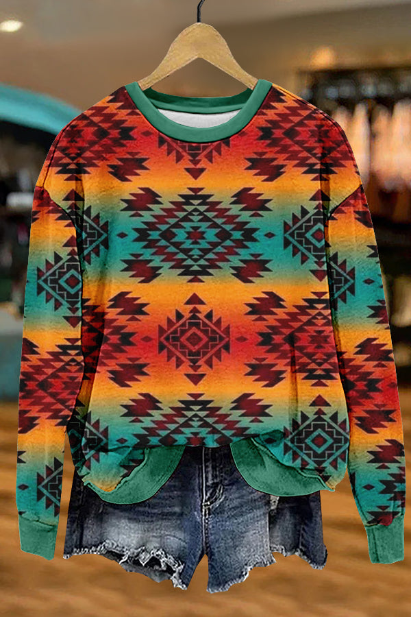 Retro Western Aztec Print Sweatshirt