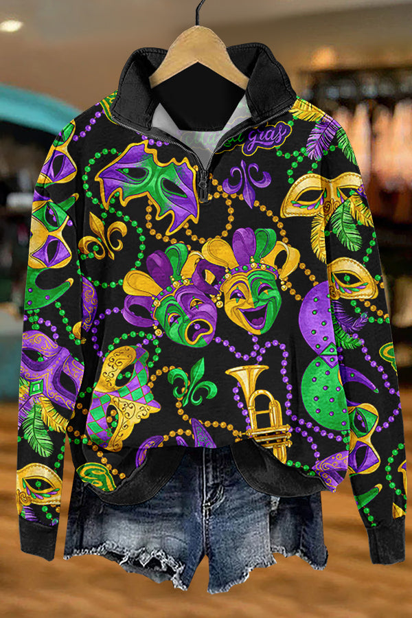 Chic Mardi Gras Print Sweatshirt