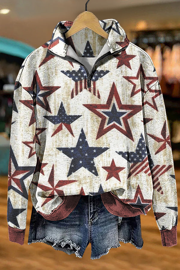Cozy Stars Patriotic Day Print Sweatshirt