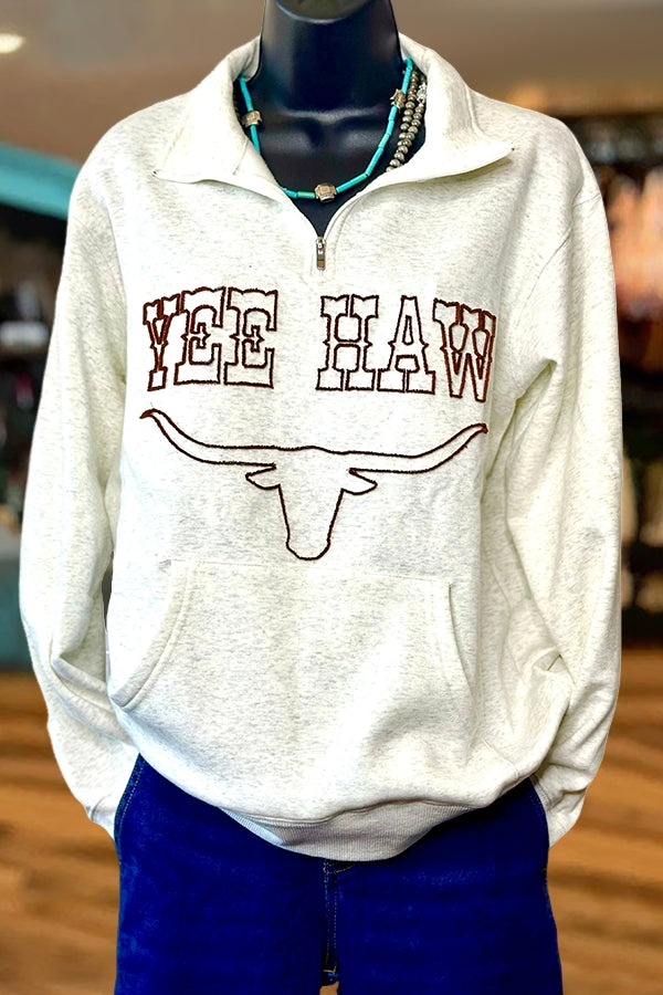 Western Yee Haw Longhorn Zip-Up Sweatshirt