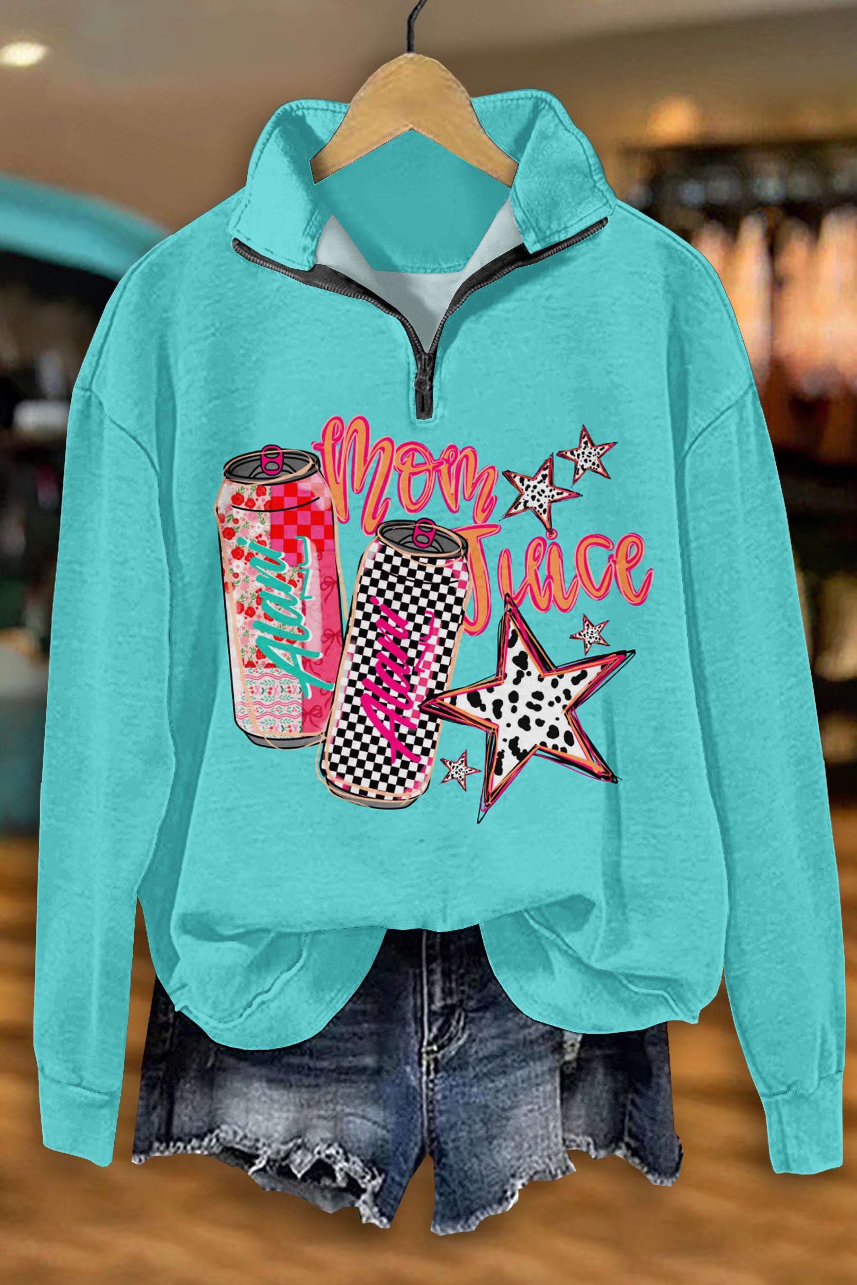 Casual Alani Mama Juice Checkerboard Print Zip-Up Sweatshirt