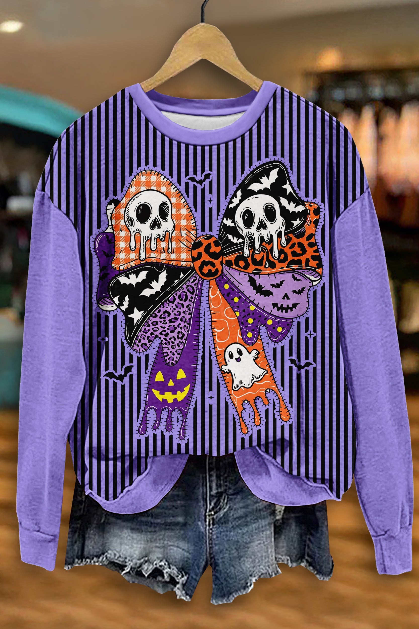 Casual Halloween Skull Bowknot Print Sweatshirt