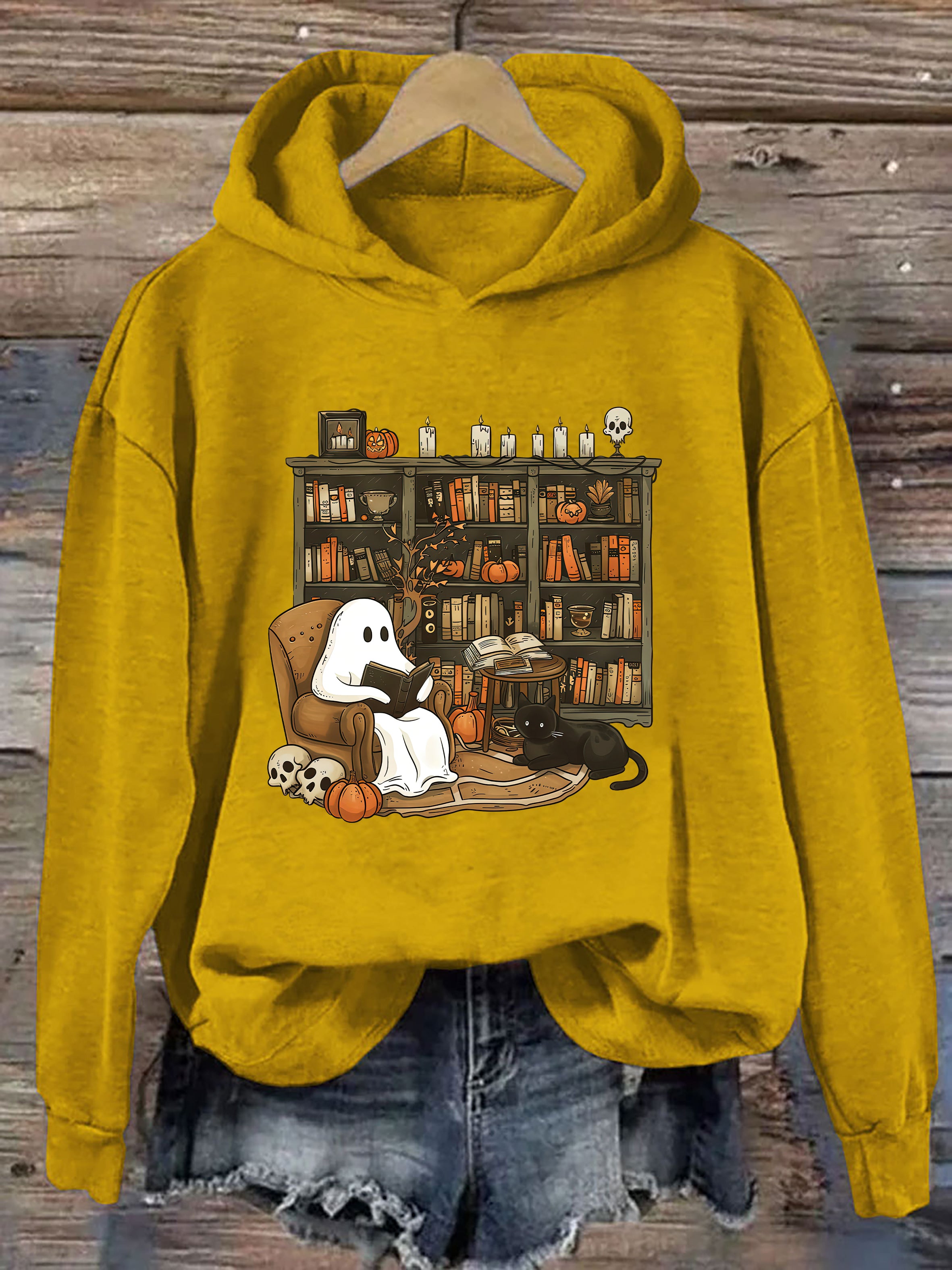 Retro Ghost Reading Books Hoodie