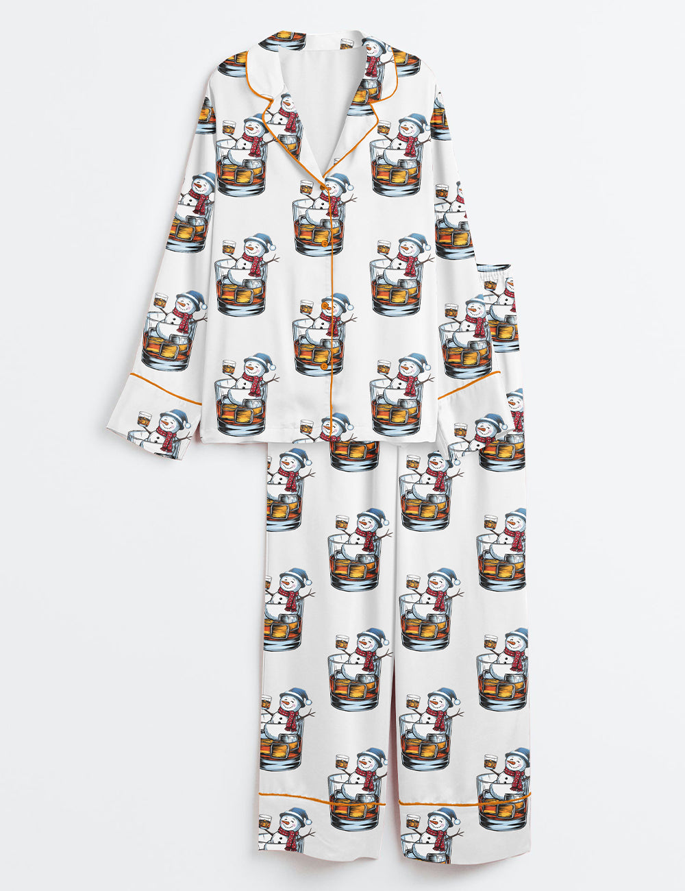 Snowman Christmas Whiskey Bourbon Long Sleeve Satin Pajama Set