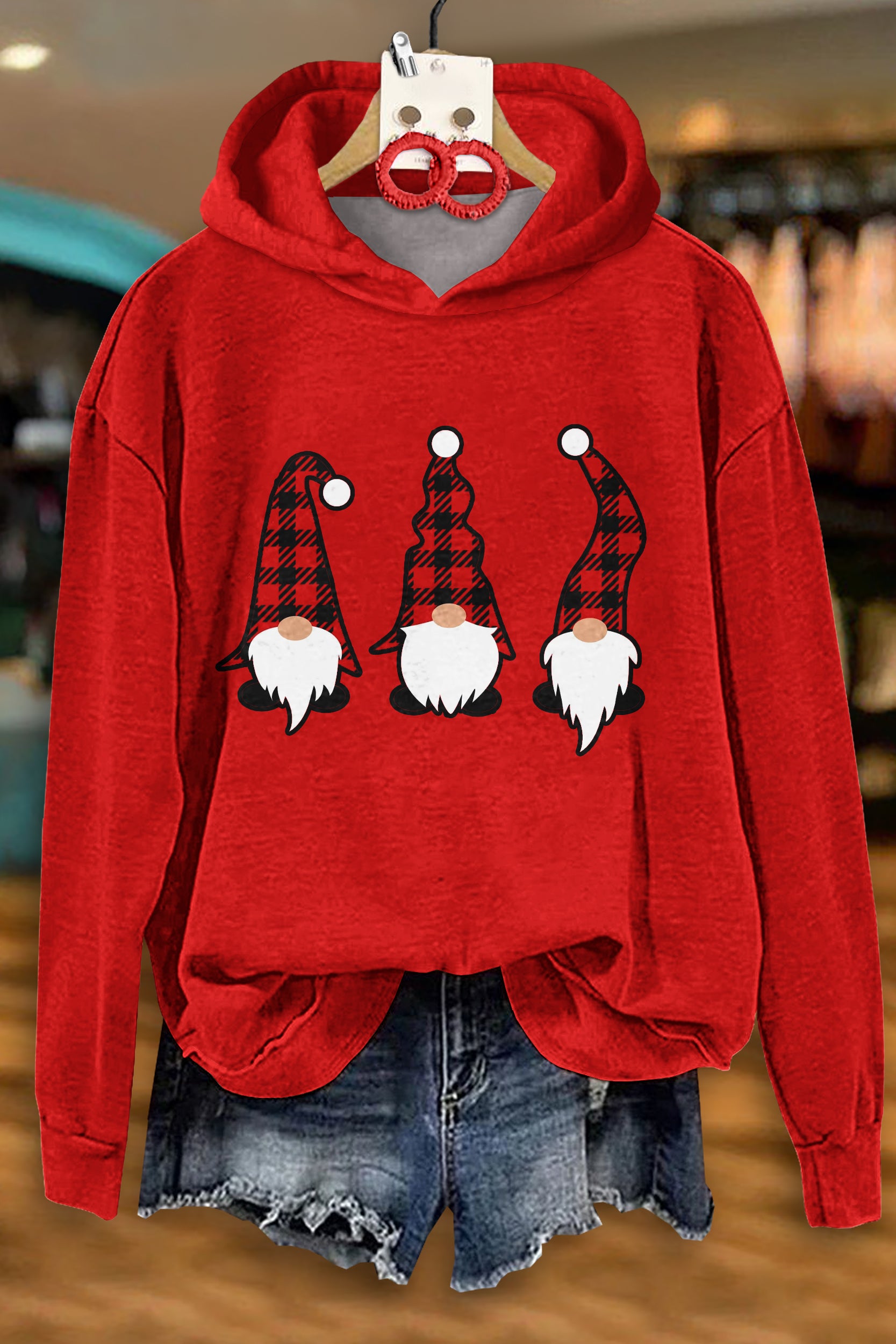 Casual Santa Check Print Hoodie