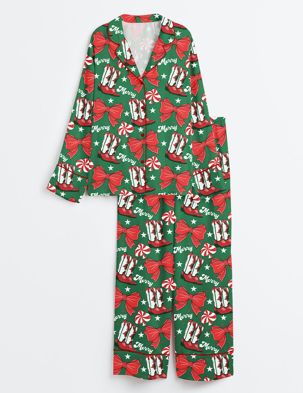 Western Christmas Long Sleeve Satin Pajama Set