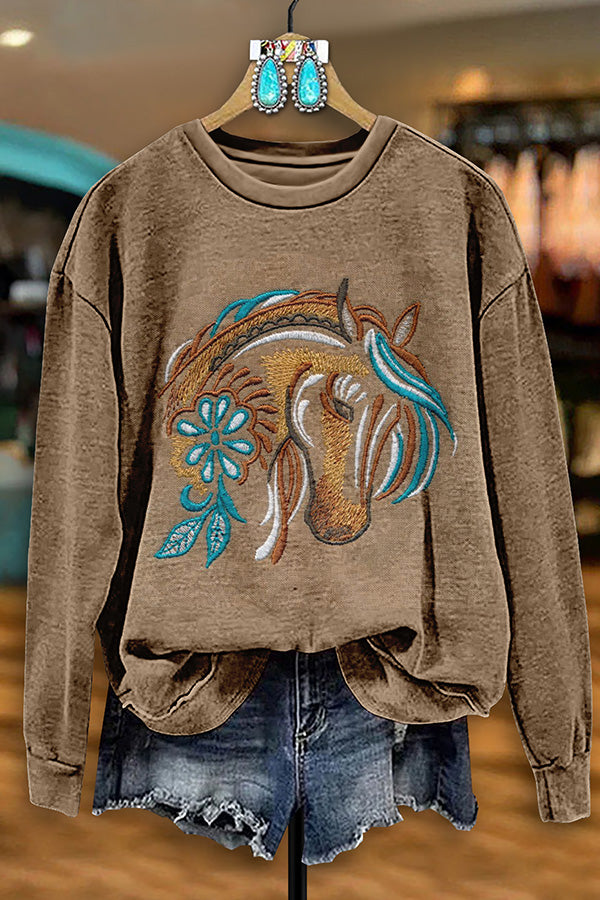 Vintage Western Horse Print Sweatshirt