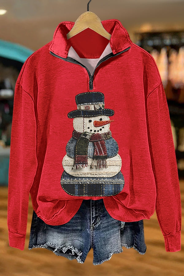 Christmas Cute Retro Snowman Zipper Sweatshirt
