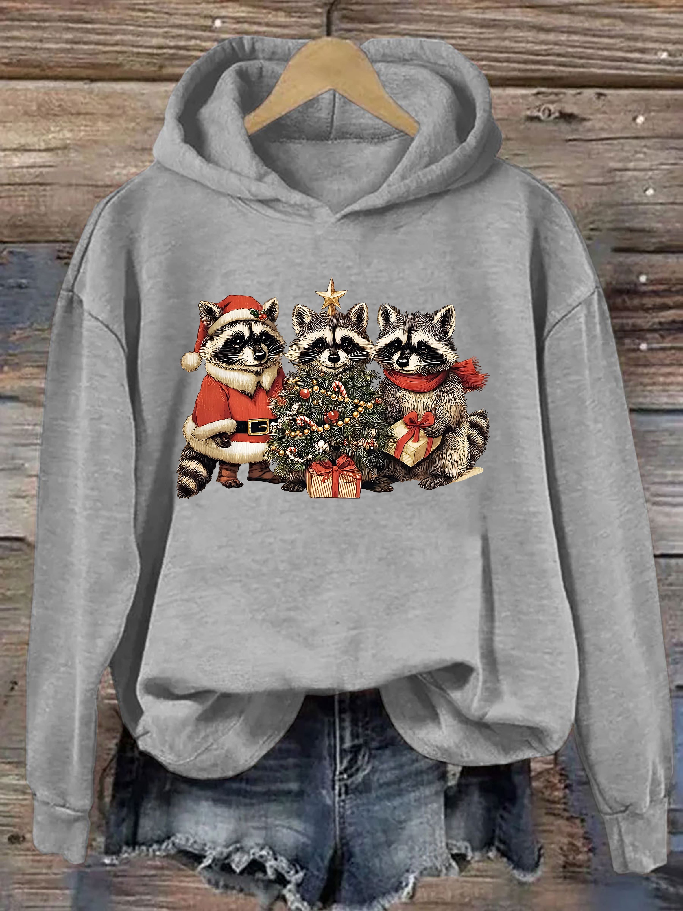 Christmas Santa Raccoons Hoodie
