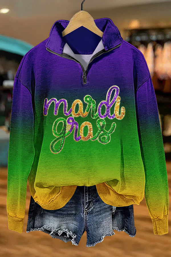 Shiny Mardi Gras Print Sweatshirt