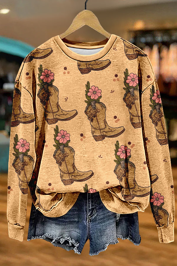 Retro Western Cowboy Print Sweatshirt