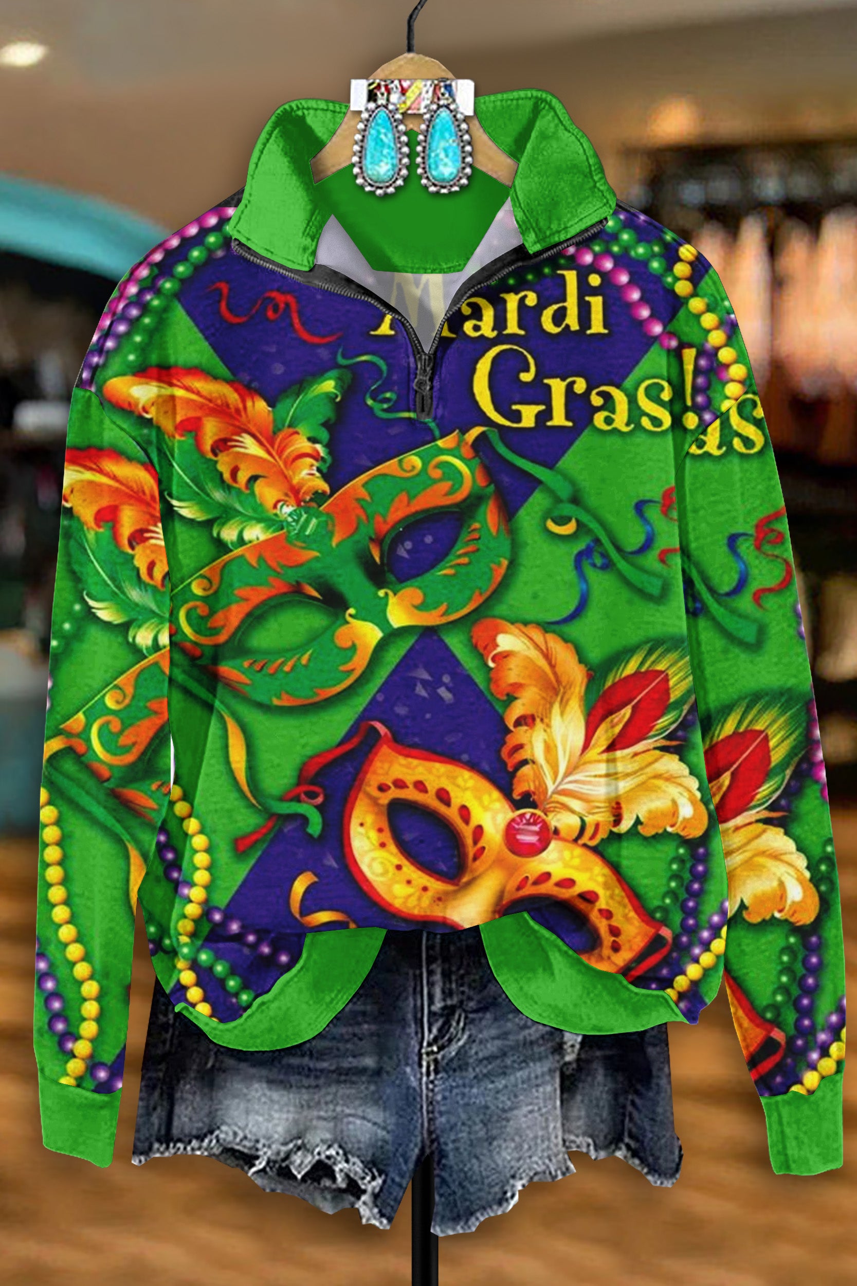 Vintage Mardi Gras Print Sweatshirt