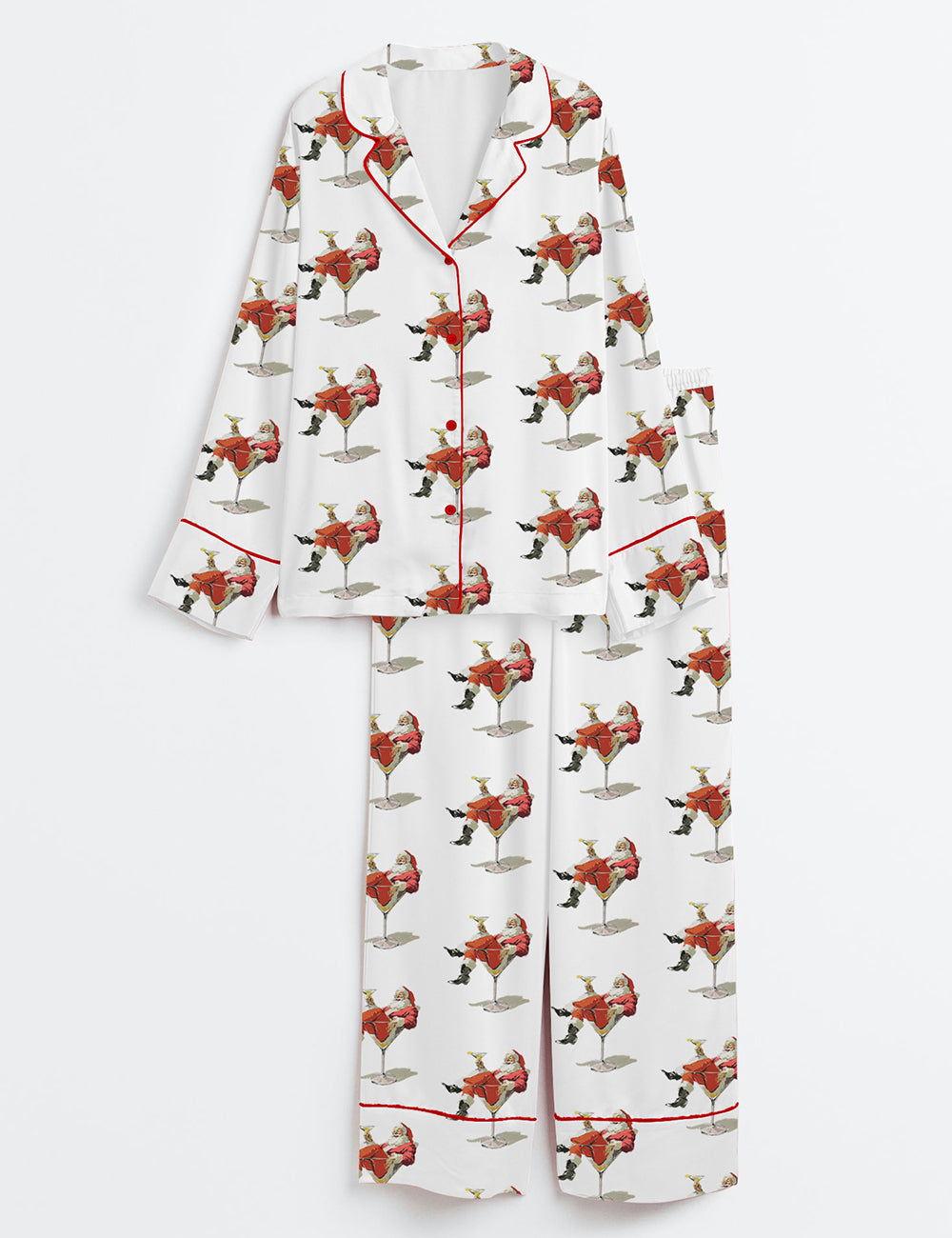 Santa Cheers Vintage Christmas Holiday Bar Cheers Long Sleeve Satin Pajama Set