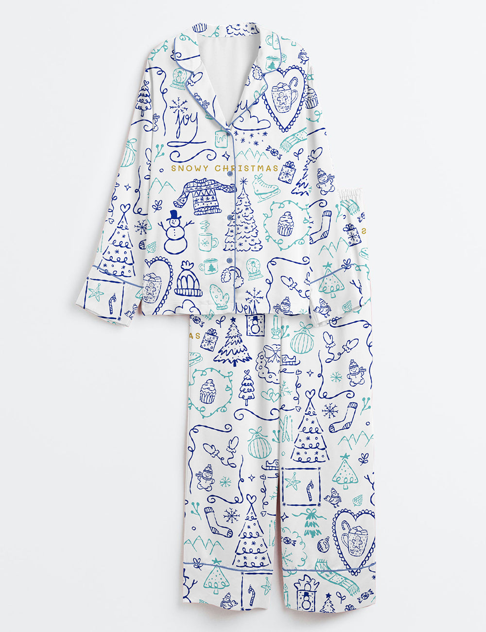Snowy Christmas Long Sleeve Satin Pajama Set