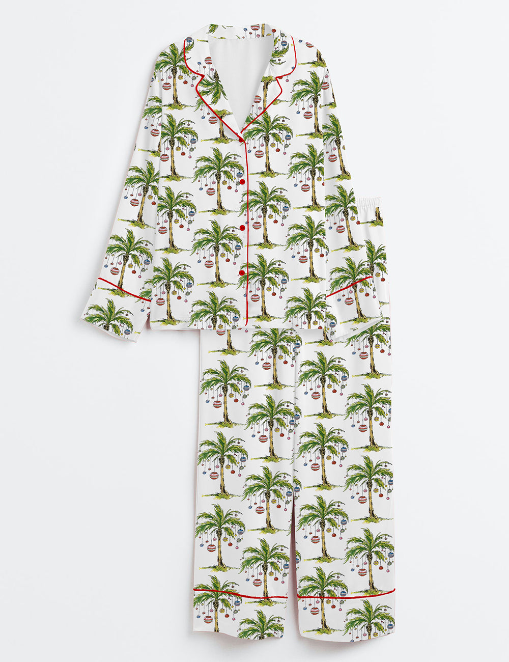 Christmas Palm Tree Long Sleeve Satin Pajama Set