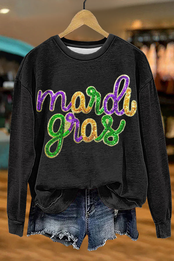Cozy Mardi Gras Print Sweatshirt