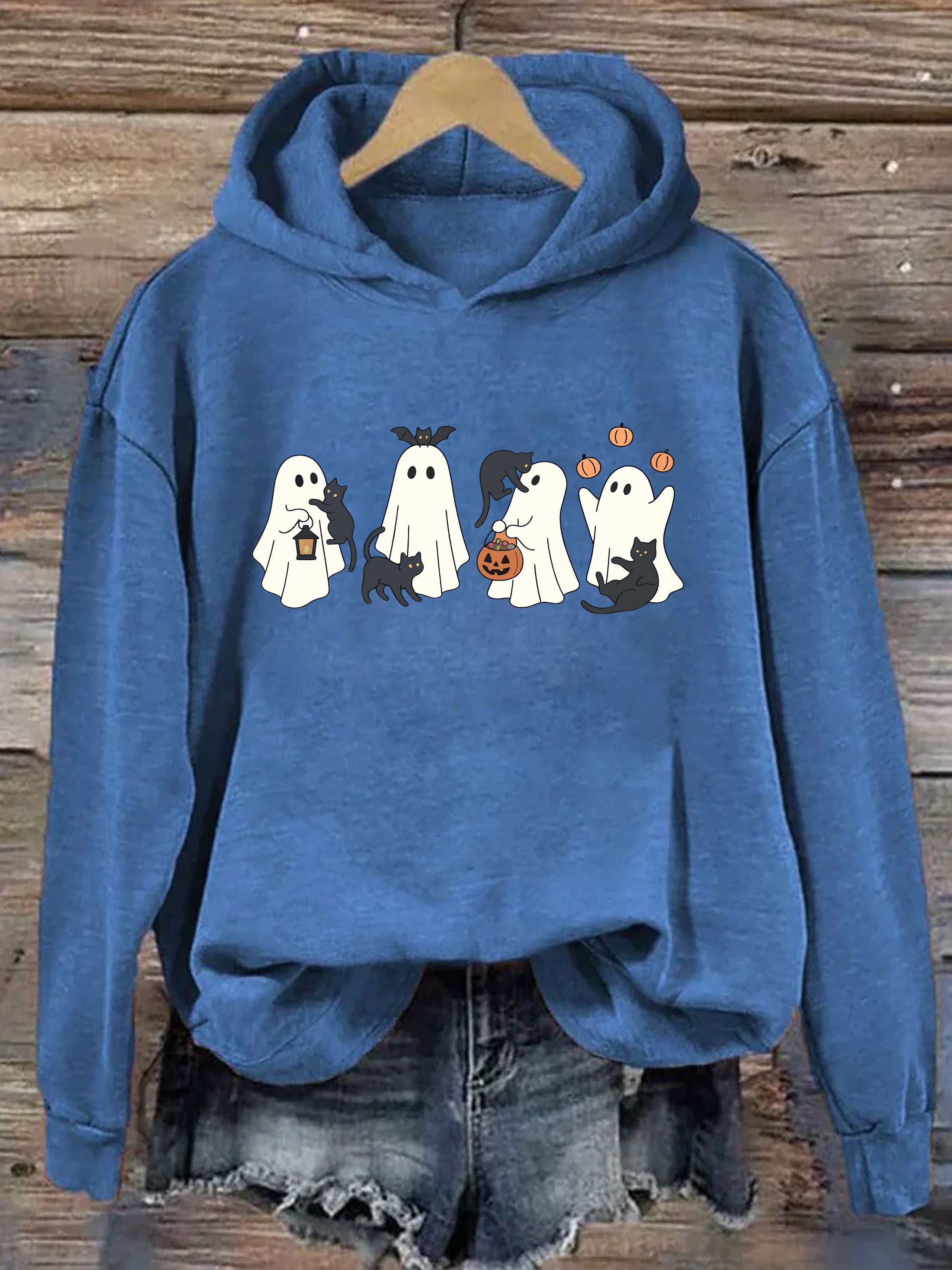 Vintage Halloween Ghost with Black Cats Hoodie