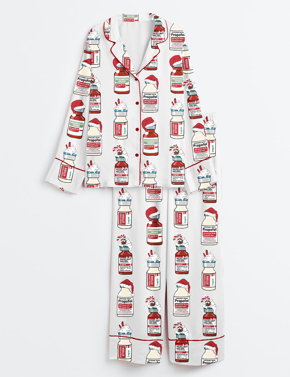 Silent Night Christmas Nurse Long Sleeve Satin Pajama Set