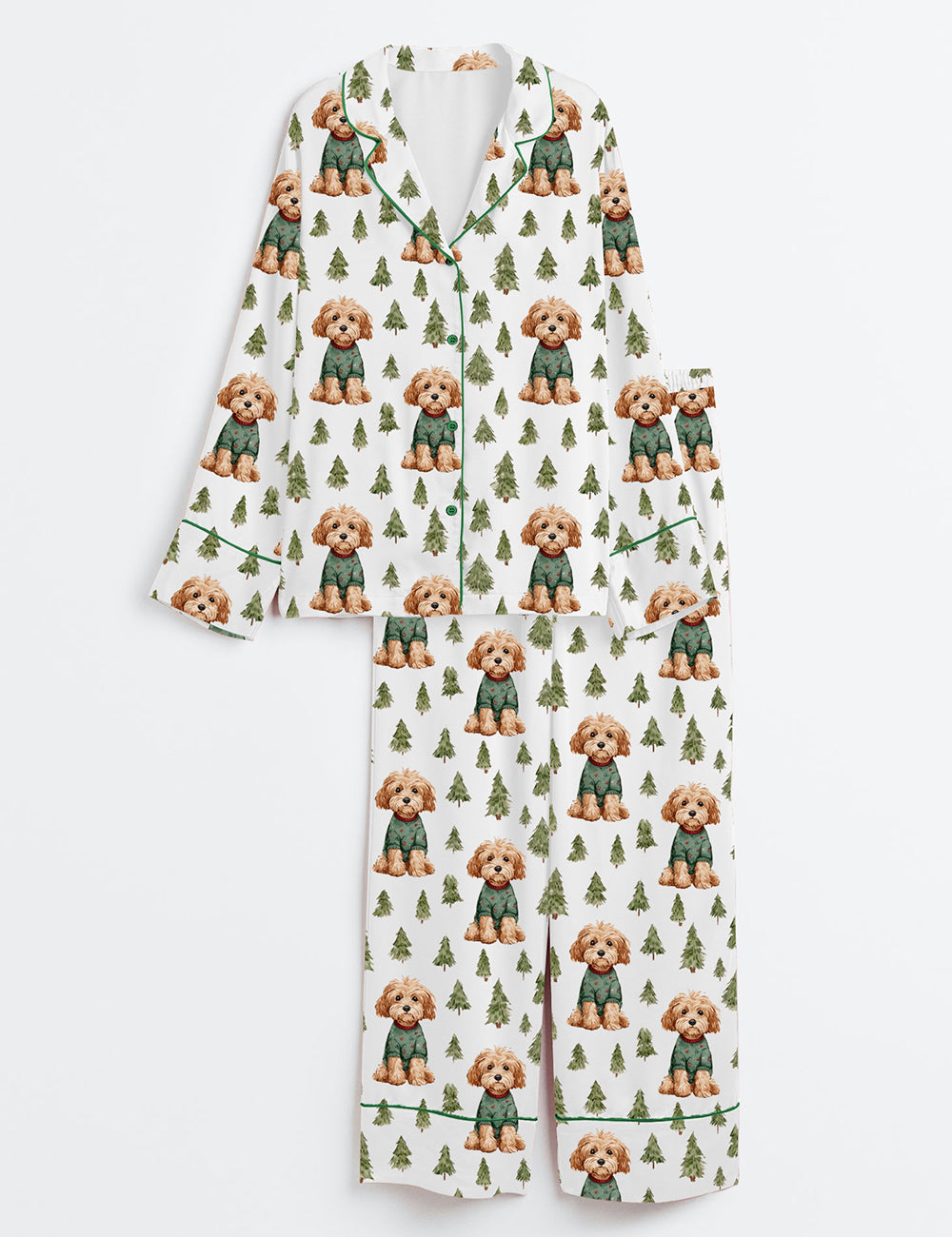 Christmas Dog Cockapoo Long Sleeve Satin Pajama Set