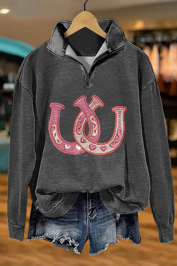 Cozy Western Horseshoe Print Sweatshirt