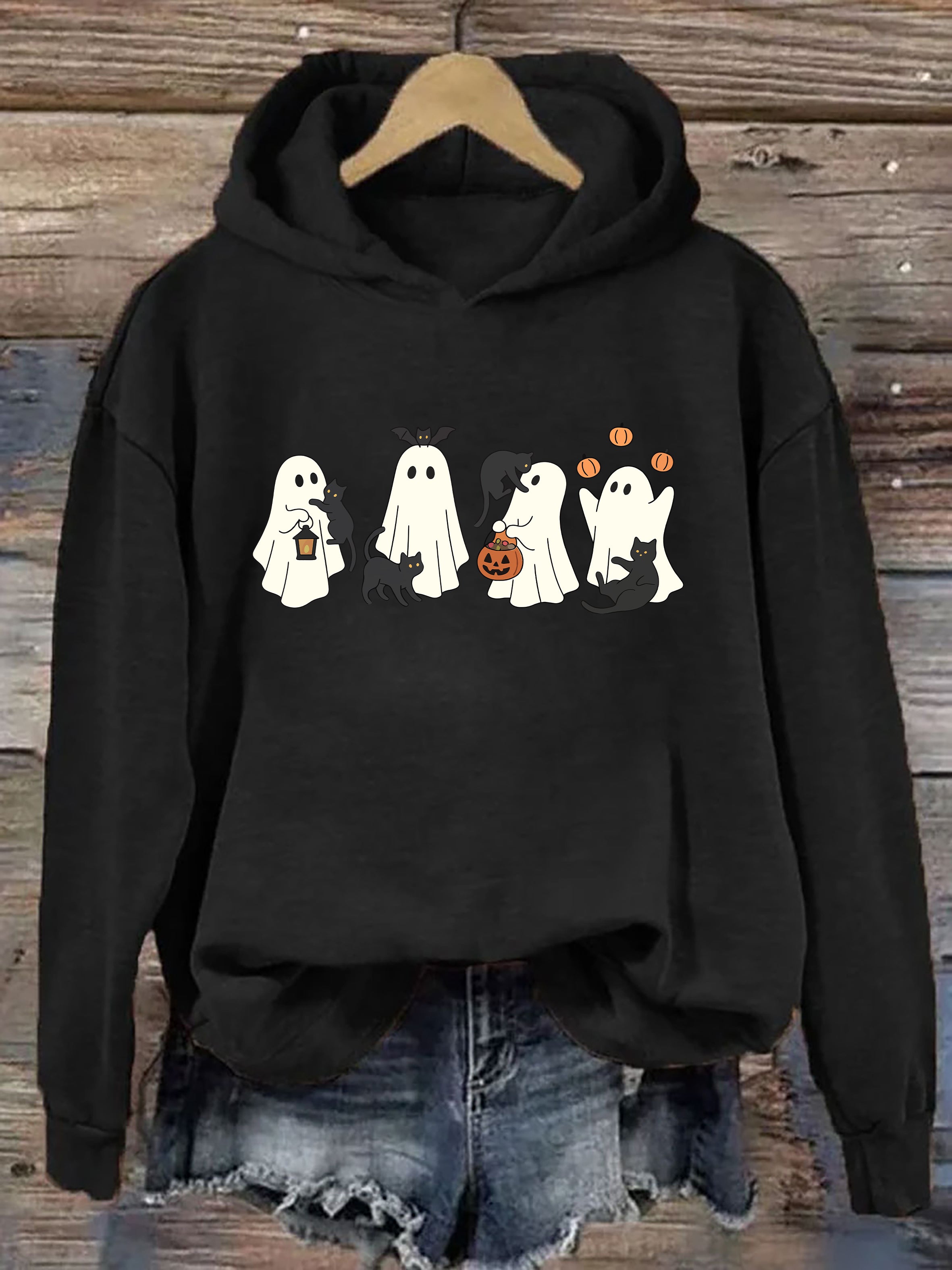 Vintage Halloween Ghost with Black Cats Hoodie