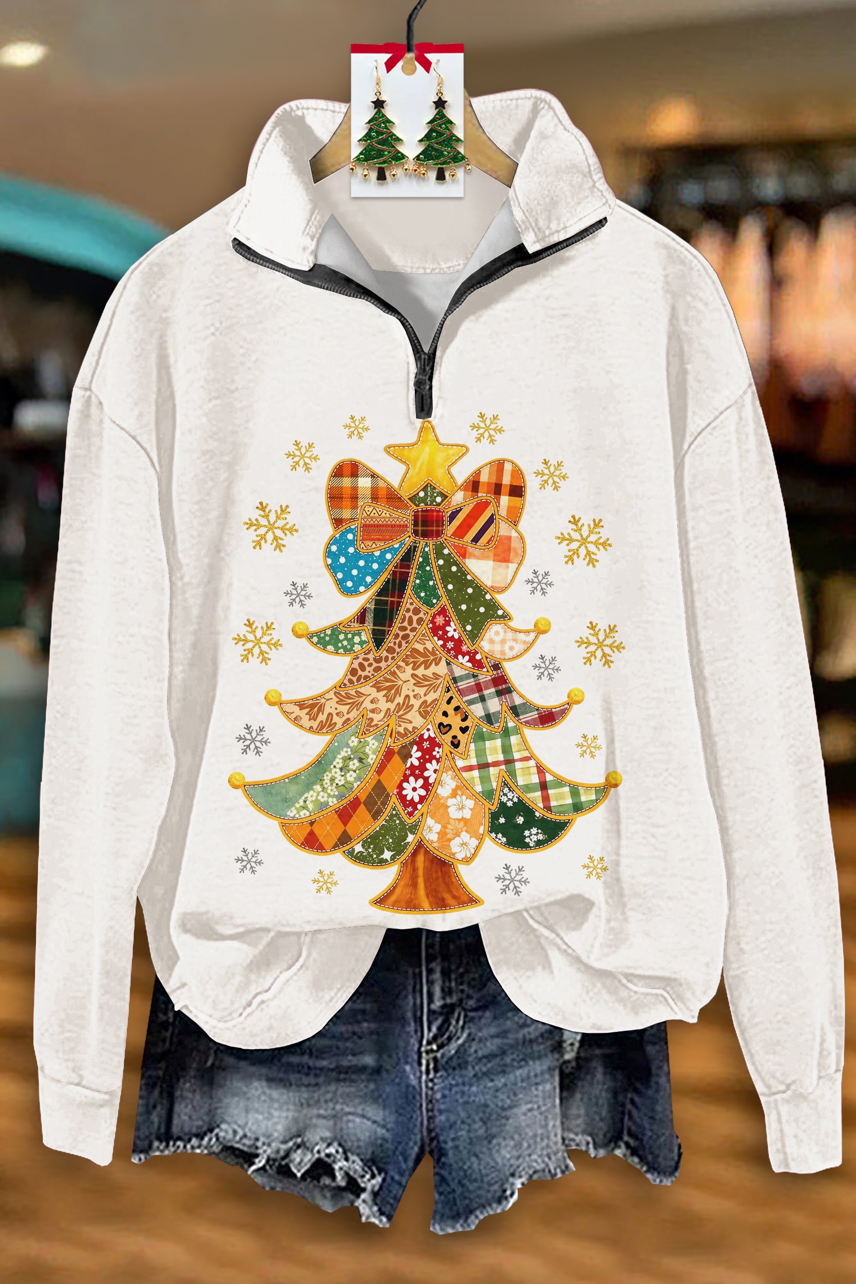 Vintage Christmas Tree Zipper Sweatshirt