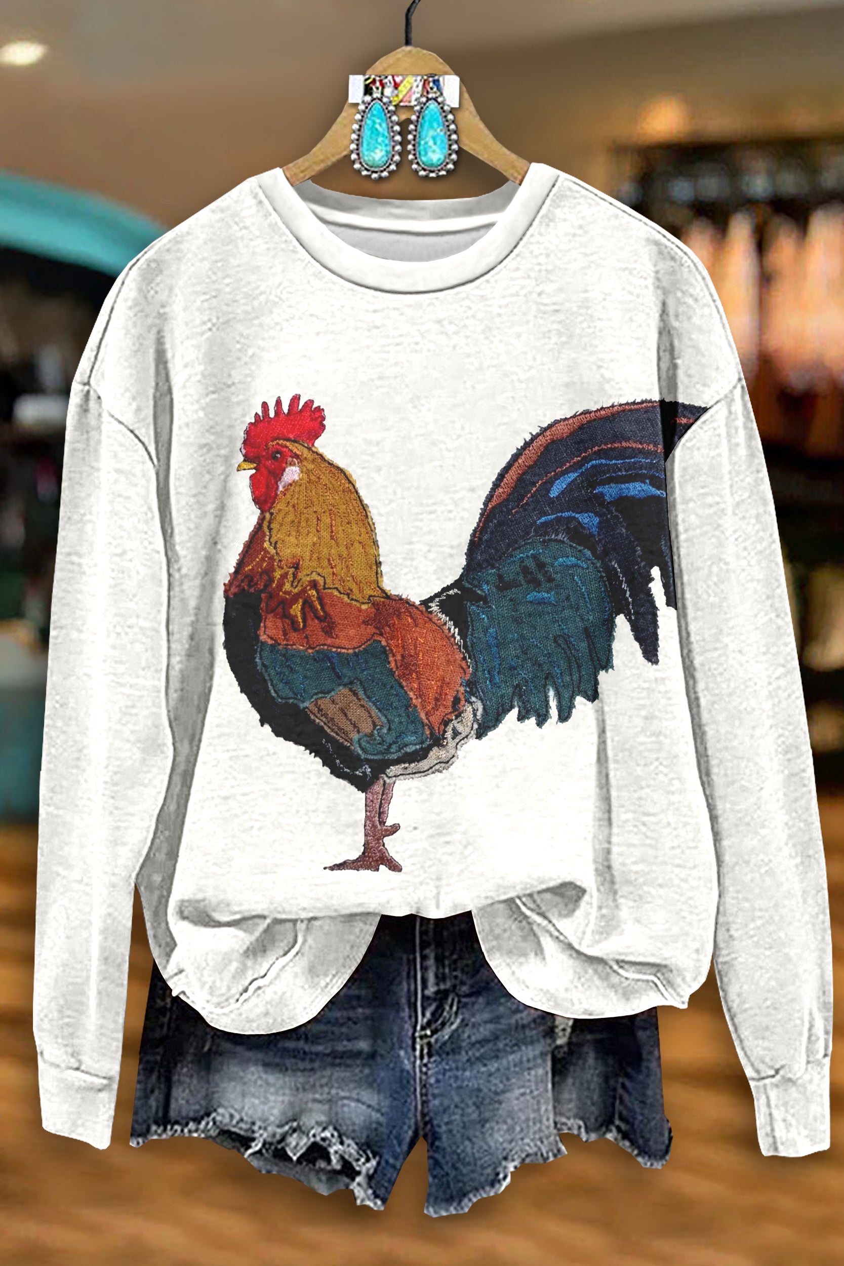 Retro Rooster Patchwork Sweatshirt