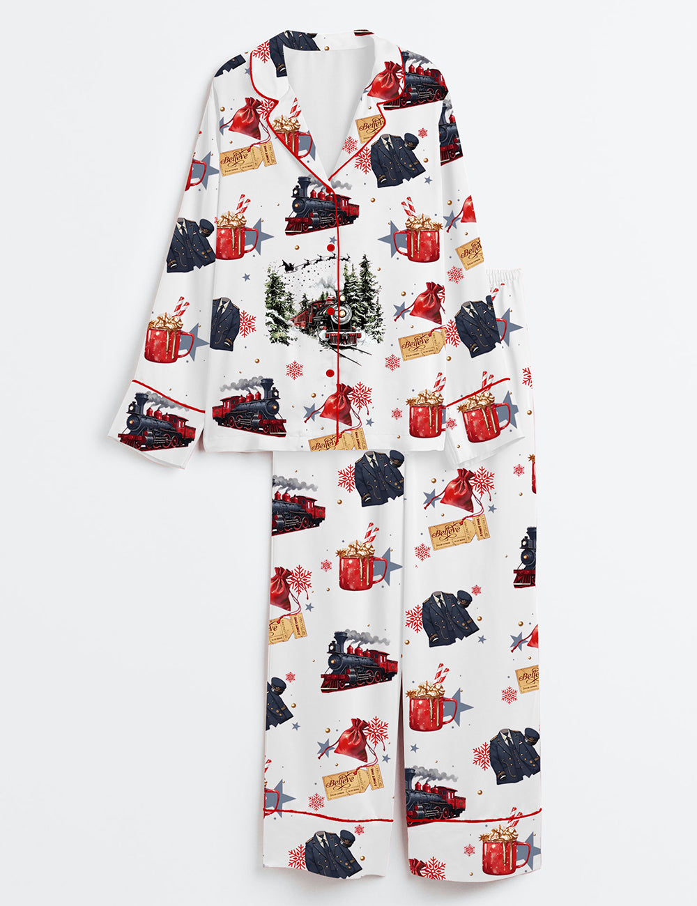 Polar Express Believe Movie Retro 90s Nostalgia Christmas Movies Long Sleeve Satin Pajama Set