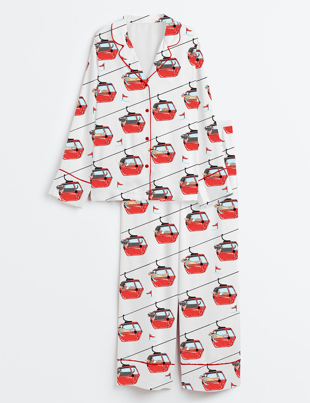 Ski Dogs Gondolas Christmas Holiday Winter Skiing Funny Dog Long Sleeve Satin Pajama Set