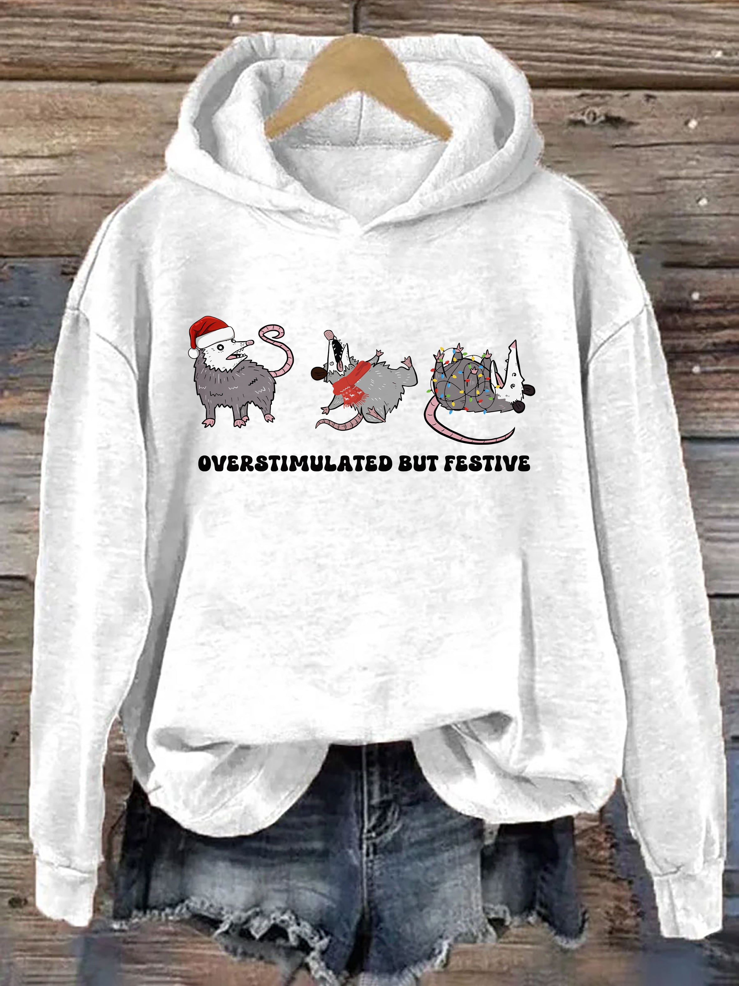 Overstimulated But Festive Possum Christmas Hoodie