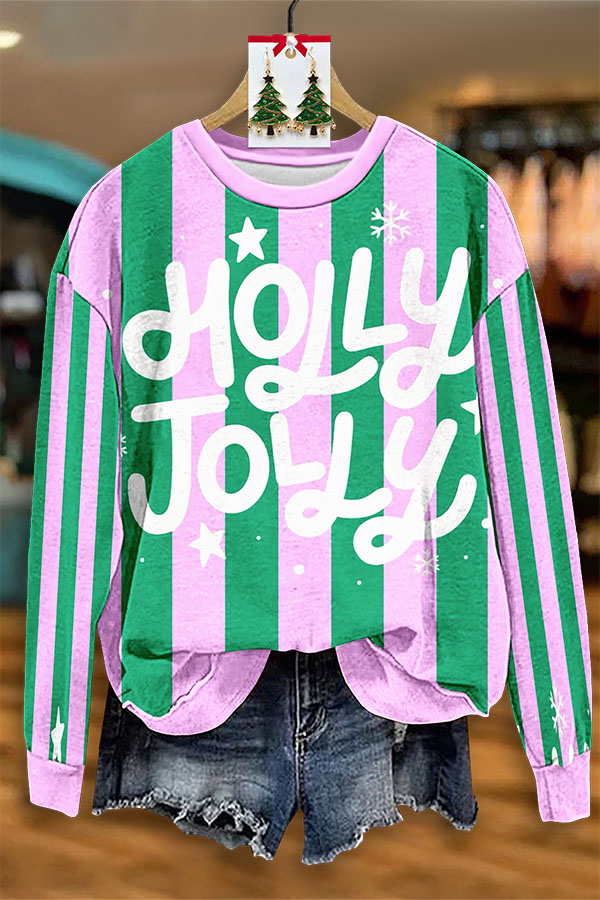 Striped Holly Jolly Sweatshirt