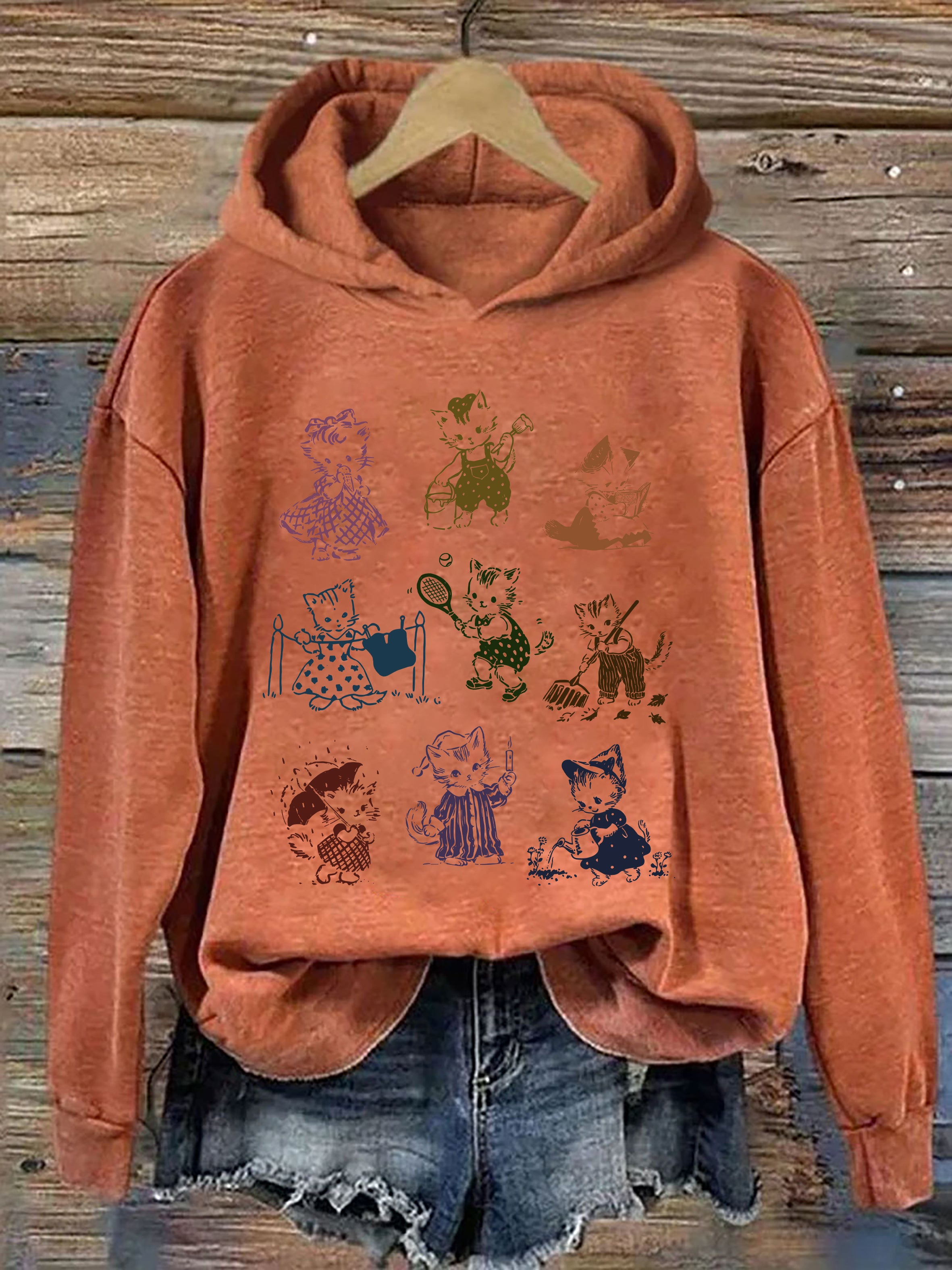 Cat 90s Tattoo Vintage Hoodie