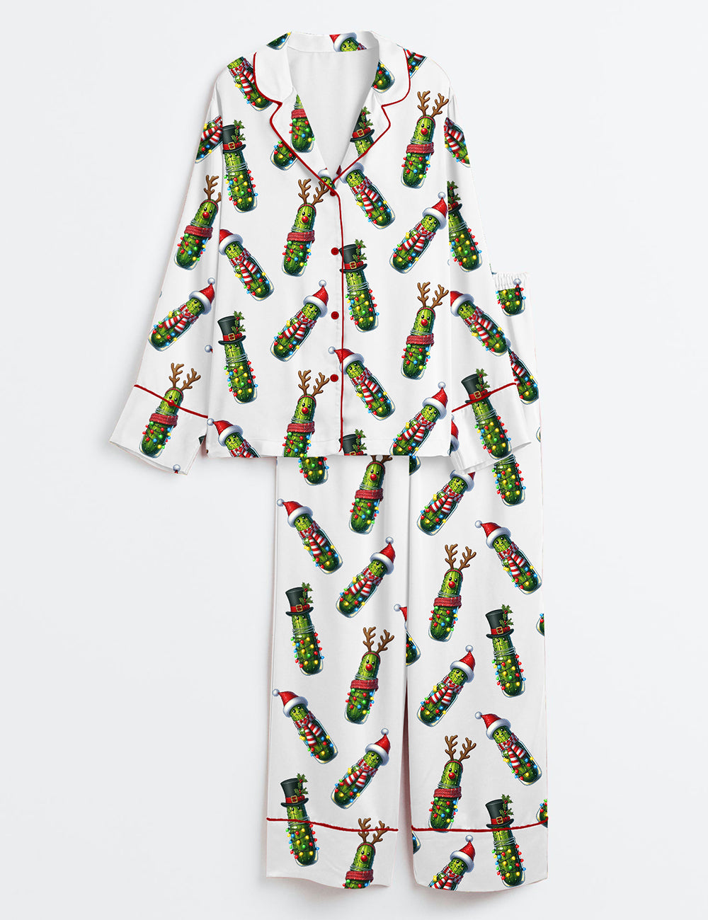 Christmas Pickle Holiday Cucumber Long Sleeve Satin Pajama Set