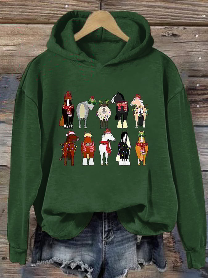 Horse Lover Christmas Printed Casual Hoodie
