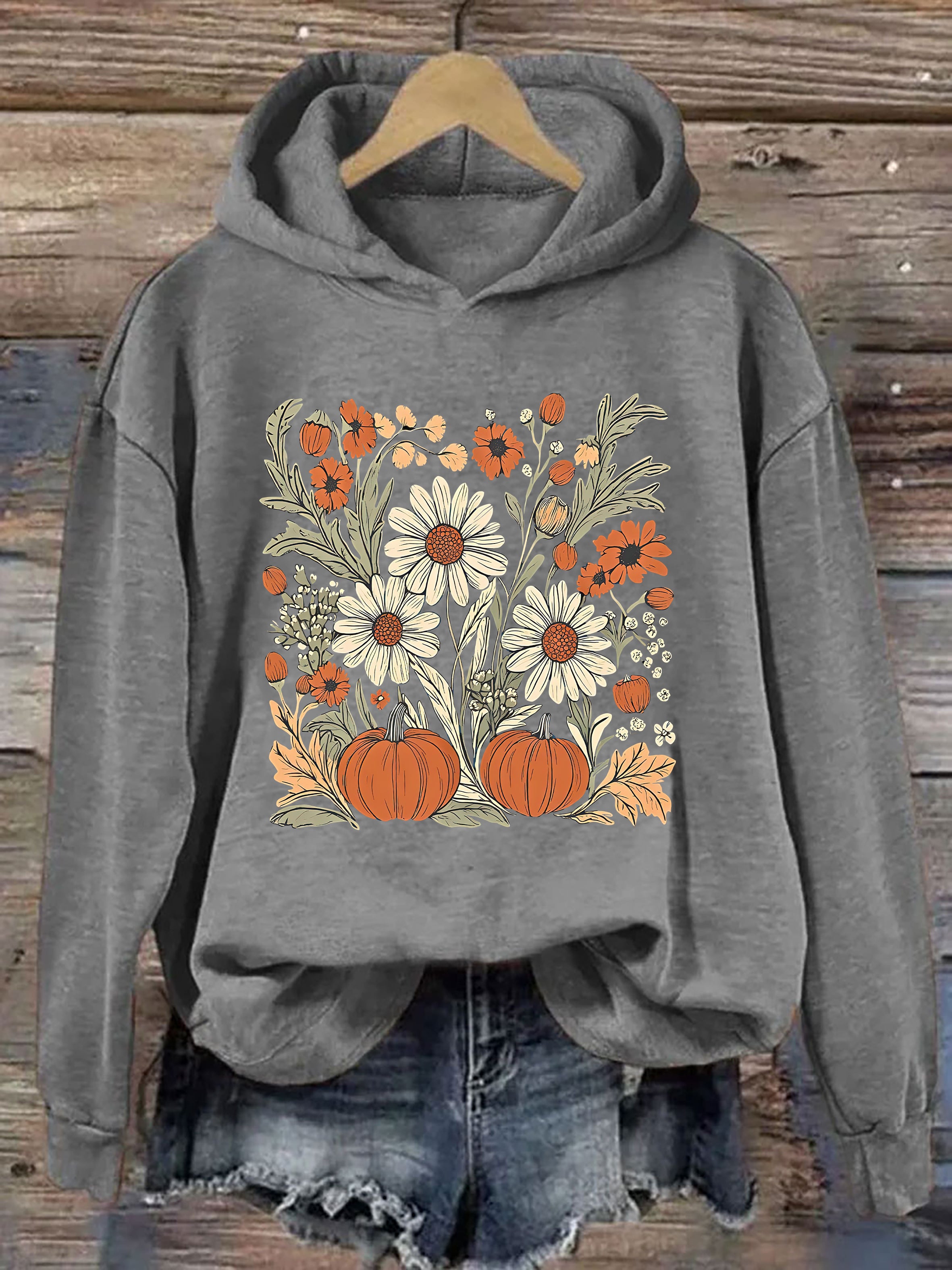 Boho Fall Floral Pumpkin Hoodie