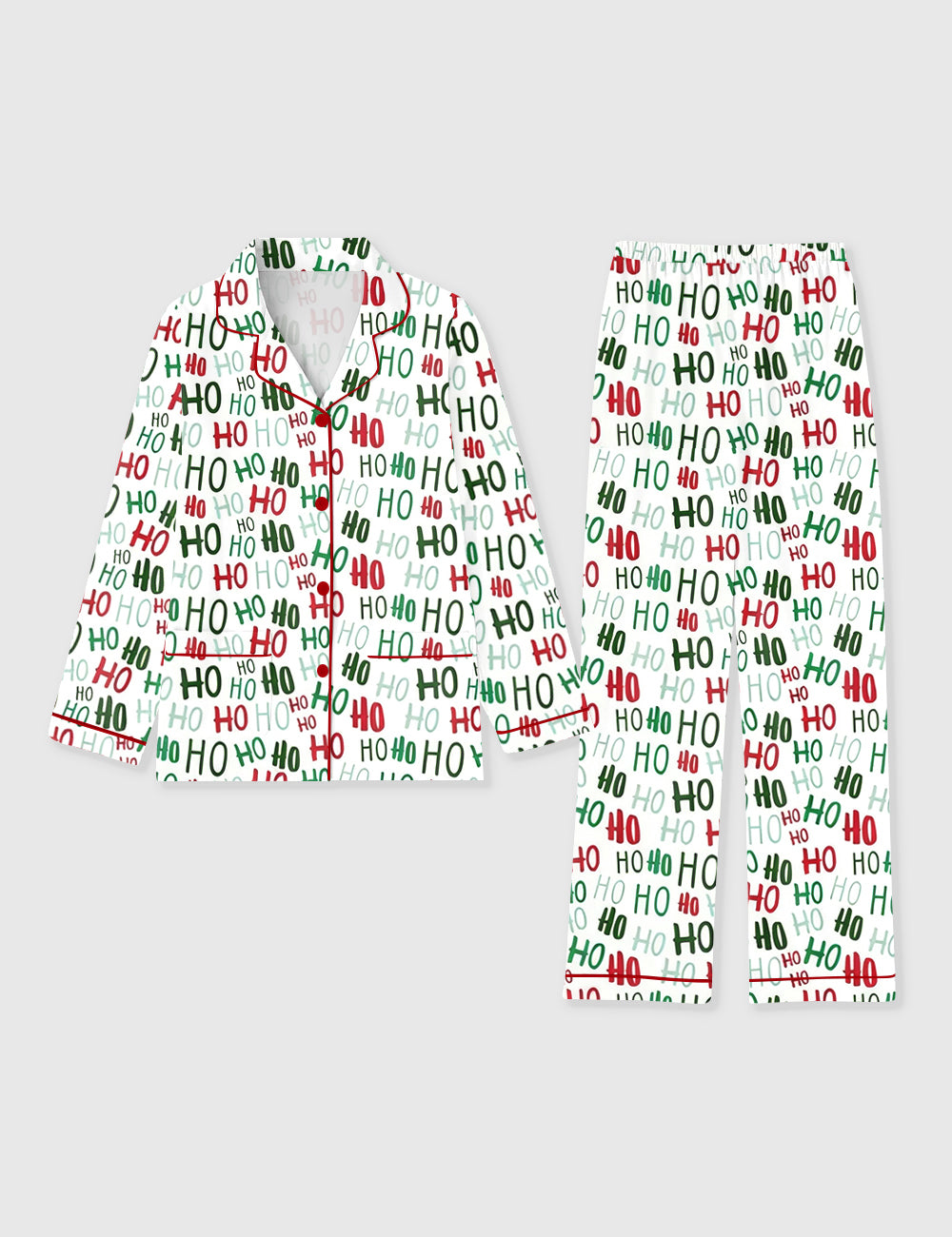 Women's HoHoHo Christmas Santa Long Sleeve Pocket Cotton Pajama Set