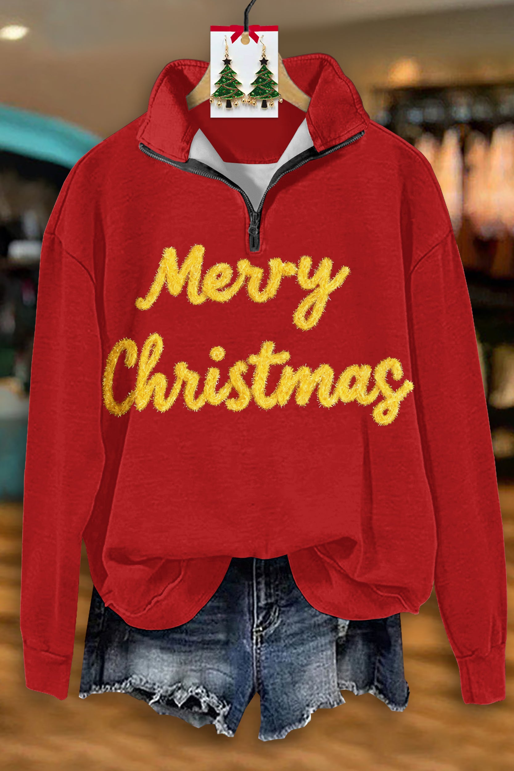 Classic Merry Christmas Zip-Up Sweatshirt
