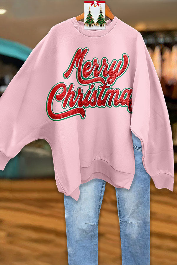 Shiny Merry Christmas Bat Sleeve Sweatshirt